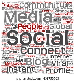 Concepto vectorial o marketing conceptual de medios sociales o nube de palabras cuadradas de comunicación aislados en segundo plano, metáfora de redes, comunidad, tecnología, publicidad, tagcloud global, mundial