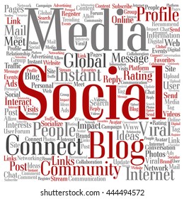 Concepto vectorial o marketing conceptual de medios sociales o nube de palabras cuadradas de comunicación aislados en segundo plano, metáfora de redes, comunidad, tecnología, publicidad, tagcloud global, mundial