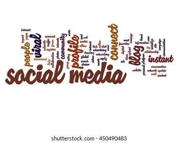Concepto vectorial o marketing conceptual de medios sociales o nube de palabras abstractas de comunicación aislados en segundo plano, metáfora de redes, comunidad, tecnología, publicidad, global, tagcloud a nivel mundial