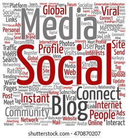 Vector concept conceptual social media marketing communication abstract square word cloud isolated on background metaphor to networking, community, technology, advertising, global, worldwide tagcloud