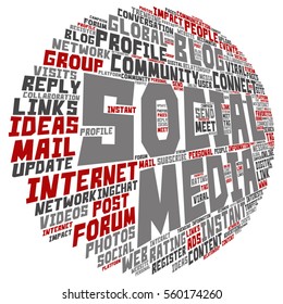 Vector concept or conceptual social media marketing or communication abstract word cloud isolated on background metaphor to networking, community, technology, advertising, global, worldwide tagcloud