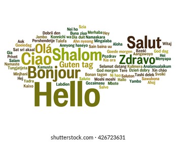 Vector concept or conceptual square hello or greeting international word cloud in different languages or multilingual, metaphor to world, foreign, worldwide, travel, translate, vacation or tourism