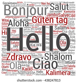 Vector concept or conceptual square hello or greeting international word cloud in different languages or multilingual, metaphor to world, foreign, worldwide, travel, translate, vacation or tourism
