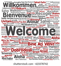 Vector concept or conceptual square welcome or greeting international word cloud in different languages or multilingual, metaphor to world, foreign, worldwide, travel, translate, vacation or tourism