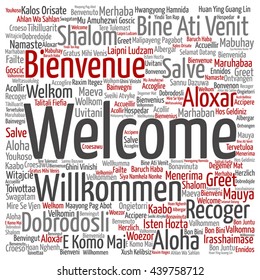 Vector concept or conceptual square welcome or greeting international word cloud in different languages or multilingual, metaphor to world, foreign, worldwide, travel, translate, vacation or tourism
