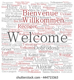 Vector concept or conceptual square welcome or greeting international word cloud in different languages or multilingual, metaphor to world, foreign, worldwide, travel, translate, vacation or tourism