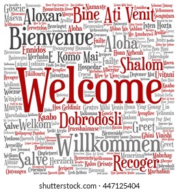 Vector concept or conceptual square welcome or greeting international word cloud in different languages or multilingual, metaphor to world, foreign, worldwide, travel, translate, vacation or tourism