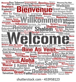 Vector concept or conceptual square welcome or greeting international word cloud in different languages or multilingual, metaphor to world, foreign, worldwide, travel, translate, vacation or tourism