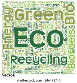 Vector concept or conceptual text word cloud isolated on background, metaphor to nature, ecology, green, energy, natural, life, world, eco, clean, organic, global, protect, environmental or recycling