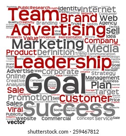 Concepto vectorial o nube de palabras de texto conceptual aislado en segundo plano, metáfora a la publicidad, negocios, empresa, crecimiento, empresa, identidad, innovación, medios, gestión, mercado, venta o valor de tendencia