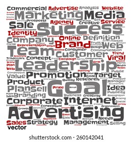Vector concept or conceptual text word cloud isolated on background, metaphor to advertising, business, company, growth, corporate, identity, innovation, media, management, market, sale or trend value