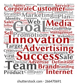 Vector concept or conceptual text word cloud isolated on background, metaphor to advertising, business, company, growth, corporate, identity, innovation, media, management, market, sale or trend value