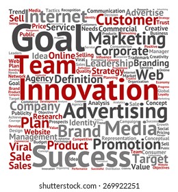 Vector concept or conceptual text word cloud isolated on background, metaphor to advertising, business, company, growth, corporate, identity, innovation, media, management, market, sale or trend value