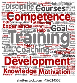 Concepto vectorial o formación conceptual, entrenamiento o aprendizaje, nubes de palabras cuadradas aisladas en metáfora de fondo a tutoría, desarrollo, habilidades, motivación, carrera, potencial, objetivos o competencia