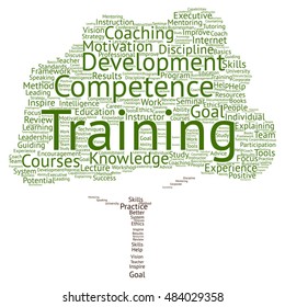 Vector concept or conceptual training, coaching or learning, tree word cloud isolated on background metaphor to mentoring, development, skills, motivation, career, potential, goals or competence