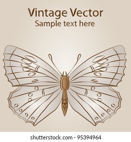 Vector concept or conceptual vintage grungy butterfly drawing on a beige background paper,ideal for decoration,decorative,old,pattern,abstract,nature,insects,ornament,postcard or invitation designs