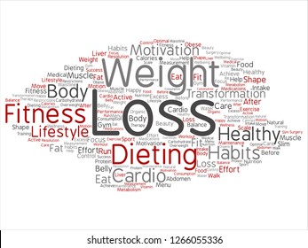 Vector concept or conceptual weight loss healthy dieting transformation abstract word cloud isolated background. Collage of fitness motivation lifestyle, before and after workout slim body beauty text