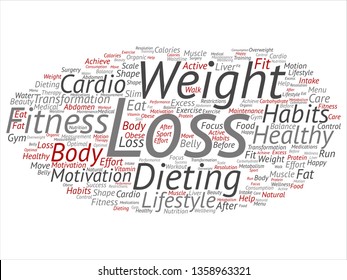 Vector concept or conceptual weight loss healthy dieting transformation abstract word cloud isolated background. Collage of fitness motivation lifestyle, before and after workout slim body beauty text