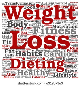 Concepto vectorial o pérdida conceptual de peso saludable dietética transformación palabra cuadrada nube fondo aislado. Collage del estilo de vida de motivación de fitness, antes y después del ejercicio delgado texto de belleza corporal