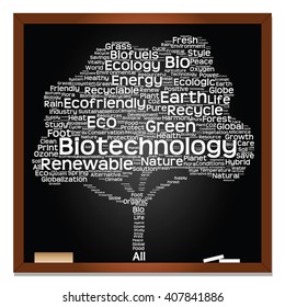 Conceito vetorial ou texto branco conceitual na árvore de nuvem de palavra de quadro negro isolado no fundo preto, metáfora para a natureza, ecologia, energia, natural, vida, mundo, global, proteger, ambiental ou biocombustível