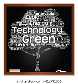 Vector concept or conceptual white text on blackboard word cloud tree isolated on black background, metaphor to nature, ecology, energy, natural, life, world, global, protect, environmental or biofuel