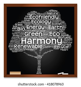 Vector concept or conceptual white text on blackboard word cloud tree isolated on black background, metaphor to nature, ecology, energy, natural, life, world, global, protect, environmental or biofuel
