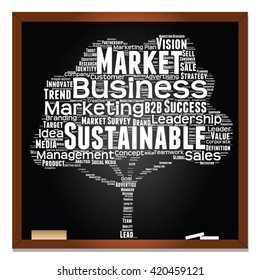 Vector concept or conceptual white tree word cloud or wordcloud on black blackboard background, metaphor to business, trend, media, focus, market, value, product, advertising, leadership or customer