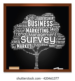 Vector concept or conceptual white tree word cloud or wordcloud on black blackboard background, metaphor to business, trend, media, focus, market, value, product, advertising, leadership or customer
