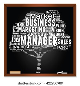 Vector concept or conceptual white tree word cloud or wordcloud on black blackboard background, metaphor to business, trend, media, focus, market, value, product, advertising, leadership or customer