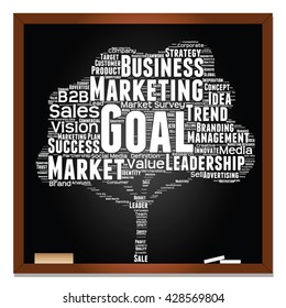 Vector concept or conceptual white tree word cloud or wordcloud on black blackboard background, metaphor to business, trend, media, focus, market, value, product, advertising, leadership or customer