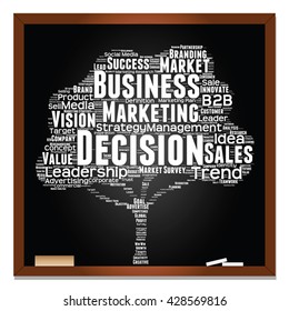 Vector concept or conceptual white tree word cloud or wordcloud on black blackboard background, metaphor to business, trend, media, focus, market, value, product, advertising, leadership or customer