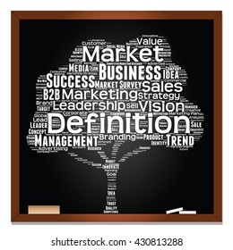 Vector concept or conceptual white tree word cloud or wordcloud on black blackboard background, metaphor to business, trend, media, focus, market, value, product, advertising, leadership or customer