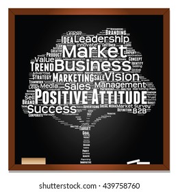 Vector concept or conceptual white tree word cloud or wordcloud on black blackboard background, metaphor to business, trend, media, focus, market, value, product, advertising, leadership or customer