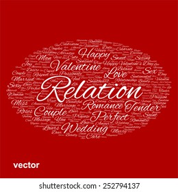 Concepto vectorial o texto conceptual de nube blanca en forma de símbolo elipse aislado en el fondo rojo, metáfora del amor, el romance, la pasión, el romance, la emoción, el matrimonio, la valentina, el deseo o el afecto