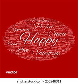 Concepto vectorial o texto conceptual de nube blanca en forma de símbolo elipse aislado en el fondo rojo, metáfora del amor, el romance, la pasión, el romance, la emoción, el matrimonio, la valentina, el deseo o el afecto