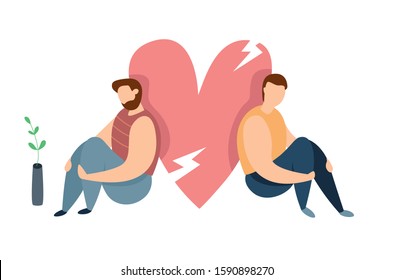 Vector concept of conflict or relationship problem in homosexual couple. Broken marriage. Conflicts between lgbt mans. Breaking up people. Family quarrel. 