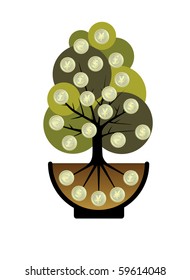 Vector concept. The contribution brings the growth of income - the coins.