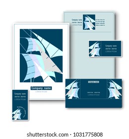 Vector concept of corporate style. Ideal for a tourist or sports business, as well as for a creative company. Letterhead, envelope, booklet, business cards.
