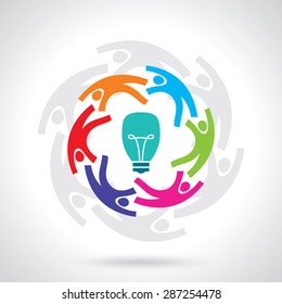 Vector concept of creative teamwork with light bulb
