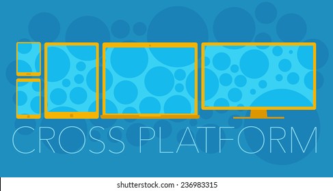 Vector Concept Of Cross Platform With Mobile Phone, Tablet Pc, Laptop And Pc 