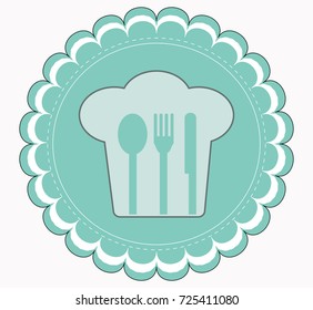 Vector concept cutlery and cap chef and background logo. 