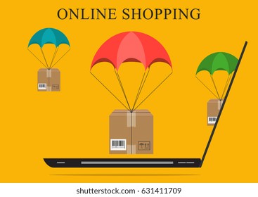 Vector concept of delivery, mobile marketing and online shopping
