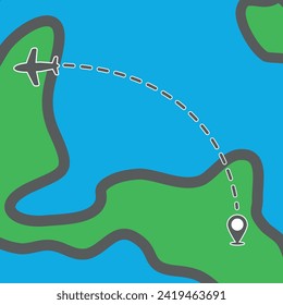 vector concept design illustration of airplane flight route.