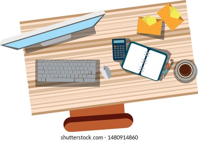 vector concept design with office supplies. documents, coffee, monitor