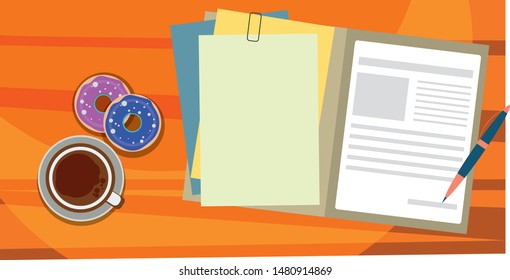 vector concept design with office supplies. documents, coffee, monitor