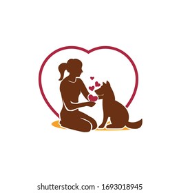 Vector concept design symbol women with dog. Love dog concept design. Vector illustration EPS.8 EPS.10