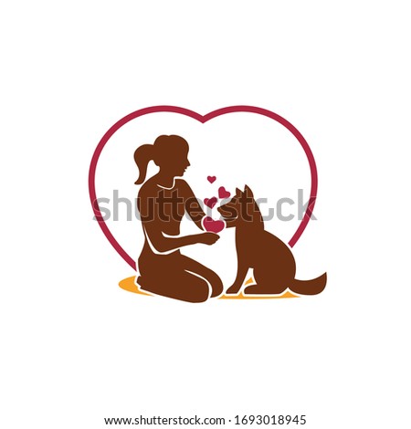 Vector concept design symbol women with dog. Love dog concept design. Vector illustration EPS.8 EPS.10