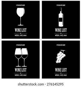 vector concept design wine list with text, glasses and bottle on black background