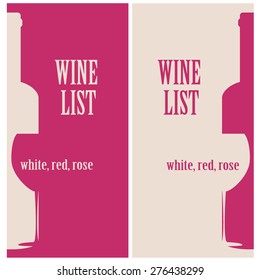 vector concept design wine list with text, glasses and bottle in red and beige colors