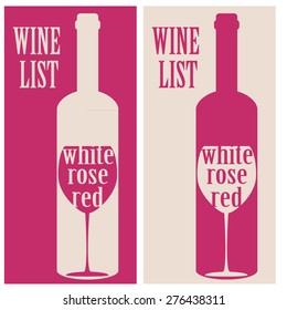 vector concept design wine list with text, glasses and bottle in red and beige colors